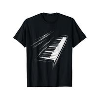Pianino klaviatūros grafinis marškinėlis vyrams moterims muzikos mylėtojams trumpomis rankovėmis medvilninis T-shirt kasdieniam dėvėjimui L black