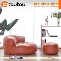 OTAUTAU Mažas Apvalus Dirbtinės Odos Otmana - Pufas Pėdų Palaikymo Sėdynė - S-D30x20cm-khaki