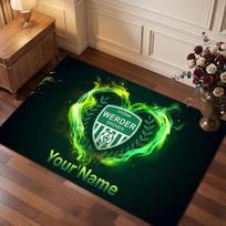 Werder Bremen FC Custom Crystal Velvet Rug, Personalized Name Text Print, Football Logo Soft Non‑Slip Floor Mat Home Decor Gift 60cmx90cm