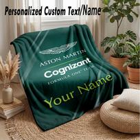 Aston Martin Custom Flannel Throw Blanket Print Your Name Text Soft Warm Blanket Holiday Present 130cmx150cm