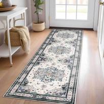 Vintage Persian Floral Medallion Runner Rug Non Slip Stain Resistant Carpet for Entry Kitchen Farmhouse Floor Decor 40x60cm 16x24inch