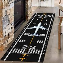 Aviation Runway Area Rug with Plane Icon Non-Slip Black Carpet for Kids Room Decor Airport Themed Floor Mat 1pc-40x120cm