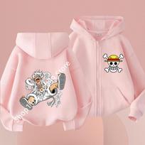 One Piece Anime Hoodie for Boys Girls Zip Up Jacket Luffy Graphic Print Sweatshirt Casual Tops New size 100-160 130 white