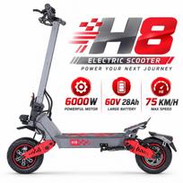 FREEBOY H8 All Terrain Electric Scooter Adults 60V 28AH Battery Max 90KM Range 80KM/H 11 Inch Tire Front Rear Dual Suspension Dual Disc Brake System H8-6000W60v28ah