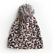 Fashion Leopard Print Hairball Knitted Thread Autumn and Winter Warm Versatile Hat Ladies Adult Men's Fashion Commuter One size fits all gray