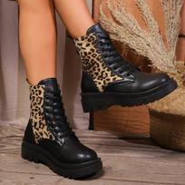 Leopard Lace-Up Martin Boots Winter Women's Large Size Skinny Platform Boots 43 37 geltona