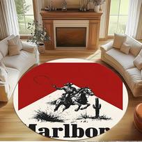 Marlboro Print Round Rug, Washable Floor Carpet, For Entryway Dorm Laundry Room Office Study, Home Decor Birthday Christmas Gift 80cmx80cm