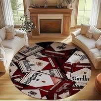 Marlboro Print Round Rug, Washable Floor Carpet, For Entryway Dorm Laundry Room Office Study, Home Decor Birthday Christmas Gift 80cmx80cm