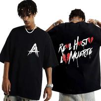 2024 Rapper Anuel AA Real Hasta La Muerte Print T-shirt Hip Hop Oversized Short Sleeve T Shirt Men Women Fashion Cotton T Shirts S black
