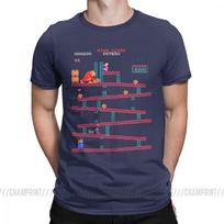 Donkey Kong TShirts Men Arcade Game Collage Vintage Pure Cotton Tees Crew Neck Short Sleeve Retro T Shirt Plus Size Funny Tops 4XL blue