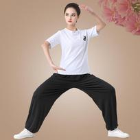 Vasarinis Tai Chi drabužis Praktikos drabužis Moteriškas Kinų stiliaus Kovos menų drabužių kostiumas Spektaklio drabužis L juoda balta spalva