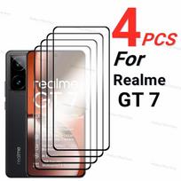 4 vnt. grūdintas stiklas Realme GT 7 Global ekranui, ekrano apsauga Realme GT 7, pilno klijavimo apsauginis dangtelis, apsauginė nuo įbrėžimų plėvelė Realme GT7 Realme GT 7 Global