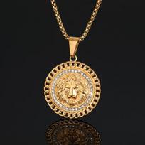 Meier Original design cuban link lion head necklace - hip hop punk style pendant choker beige