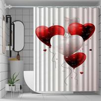 Love Balloon Curtain, Anti-Fog, Red & Black Hearts,  Love  Text, Durable Polyester, Machine Washable, Hooks Included W60H190(CM)-1 Pcs white