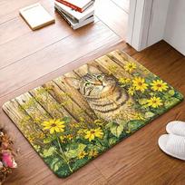 1Pcs Anti Fatigue Kitchen Rugs,  Fresh Cat Flower  Print Waterproof Non-Slip Thick Cushioned Kitchen Mat Heavy Duty Comfort Standing Mat for Kitchen 40*60cm