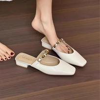 Women's Metallic Finish Mary Jane Mules - Mid-Heel Pointed Toe Adjustable Buckle Strap Shoes for Office Everyday Wear 40