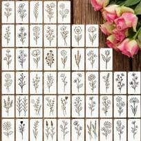 50pcs/set Reusable Spray Painting Stencils Floral Series Painting Templates  Card Making gray