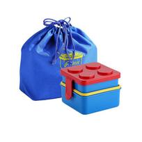 1pc Square Creativity Building Blocks Bento Box Portable Double-layer Cartoon Children Students Lunch Box Food Container red