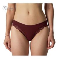 Women Panties Women's Lace Trim Thong, Low Rise Breathable Underwear, Sexy Lady Underpants T Back Soft Stretch Briefs, Ladies Seamless Bikini S vyno raudonos spalvos