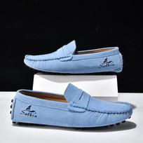 Tas pats stilius vyrams ir moterims Laisvalaikio batai vyrams Madingi vyriški batai Natūralios odos vyriški loaferiai Mocasins Įsispiriami vyriški plokščiapadžiai Vyriški vairavimo batai 43 šviesiai mėlyna spalva