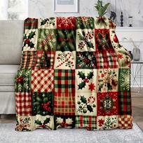 Christmas Joy Patch Fleece Blanket | Cozy & Green Holiday Design, Soft, Machine Washable, Perfect for Living Room Or Bedroom Decor, Adds Festive Cheer 150X180CM black