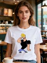 Classic Cartoon  Johnny Bravo   Hey Mama  American Retro Printed Street T-shirt Can Be Worn By M brown