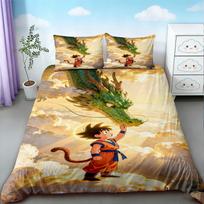 Kids Goku Duvet Cover Dragon Ball Bedding Set Soft and Comfortable for Bedroom Home Decor Queen King Size Boys Gifts EU Single 135*200cm/53x79in 3pcs beige