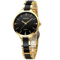 NIBOSI Watch Stainless Gift for Her Women's - Simple, Ceramic, Black, Waterproof, Analog, Quartz, Stylish, Casual, Business, Steel, High-End, black