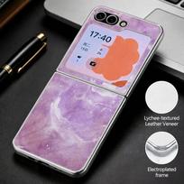 Gold Oil Marble Case For Samsung Z Flip 8 7 6 5 Hybrid 3in1 Leather Skin Plating Frame Hard Folding Phone Cover For Galaxy Z Flip8 Flip7 Flip6 Samsung Z Flip8