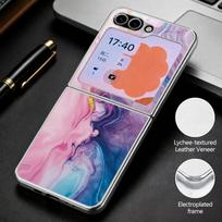 Gold Oil Marble Case For Samsung Z Flip 8 7 6 5 Hybrid 3in1 Leather Skin Plating Frame Hard Folding Phone Cover For Galaxy Z Flip8 Flip7 Flip6 Samsung Z Flip7