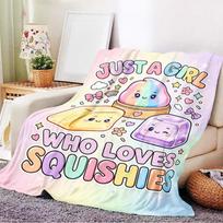 Cute Squish Cartoon Print Throw Blanket, Soft Lightweight Plush Blanket for Couch Bedroom Home Decoration 100X130CM