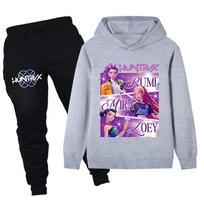 PB1199 Kids Boys Girls Kpop Mira Zoey Rumi Print Long Sleeves Hoodie Pants Trousers Clothes Sets 170cm