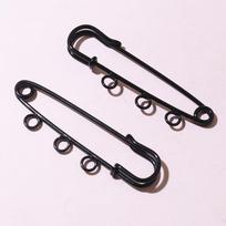 10pcs 50x16mm Safety Pins Brooch Metal Sewing Pins Clothes Pins with 3/5 Loops for Tags DIY Crafts Jewelry Making Findings black
