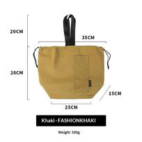 Large Solid Color Waterproof Bento Box Bag With Drawstring Portable Thermal Insulated Picnic Storage Bento Box Bag chaki
