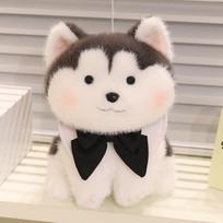 2026 New Cute Husky Plush Toys Cozy Fluffy Cartoon Bow Tie Husky Doll Warm Children Companion Puppy Doll Nice Birthday Gift 25cm juoda balta spalva