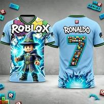 Roblox Ronaldo 7 V formos iškirptės marškinėliai su 3D spaudiniu, trumpomis rankovėmis, vasariniai futbolo E-sporto drabužiai berniukams ir vyrams 6XL black
