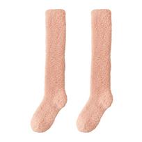 Warm Thigh-high Stockings Thickened Fuzzy Long Socks New Knee High Socks  for Women and Men tamsiai rausva spalva