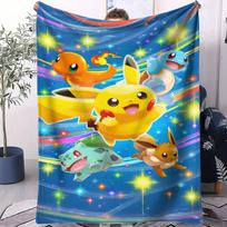 Pokémon Anime flanelinis pledas Ryškus Pikachu Ašo raštas Minkštas šiltas užklotas Sofos lovos uždangalas Kempingo miego apsiaustas Vaikams Suaugusiems Gerbėjams Dovana 80x120cm yellow
