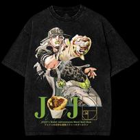 Distressed Oversized T-shirt JoJo’s Bizarre Adventure Gyro Zeppeli Steel Ball Washed Oversized T Shirt Men Women Short Sleeve Female Male Clothing XL black