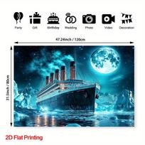 1Pcs Titanic Ship Fantasy Iceberg Moon Decoration Background Movie Backdrop Decorations For Photo Studio Photo Booth Party 90x75cm blue