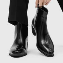 Zipper high-top pointed Martin boots heightened men's platform men's Chelsea boots British style men's trendy business leather shoes 46 black