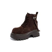 Frosted soft leather big-headed Martin boots for women's new small inner height increase fashionable versatile muffin thick-soled short boots 40