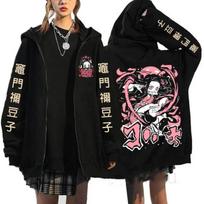 Japanese Anime Demon Slayer Zipper Jackets Sweatshirt Nezuko Kamado Mange Y2k Zip Up Hoodies Kimetsu No Yaiba Cartoon Streetwear XL white