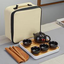 Portable travel ceramic Ding kiln Kung Fu tea set, simple business event souvenir beige