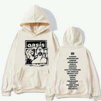 Rock Band O-Oasis Live 25 Tour Merch Hoodies Men's Women Fashion Long Sleeve Hoodie Oversized Vintage Hooded Sweatshirts M white