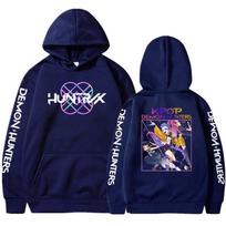 K-Pop Demon Hunters Hoodie Men Women Harajuku Long Long Pullover Tops Fashion Unisex Sweatshirt Hooded Teens Sportswear Trends XXXXL tamsiai mėlyna spalva