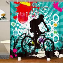 Dirt Bike Shower Curtain Boys Bathroom Bathtubs Motocross Rider Extreme Sports Bath Mountain Curtains Polyester Perfect For W100*H130(CM)-Grommet top&2PCS blue