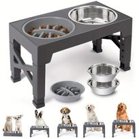 Elevated Dog Feeder Bowls Adjustable Raised Stand with Double Stainless Steel Food Water Bowls Small Medium Large Dogs (GRAY,43x23cm) pilka spalva