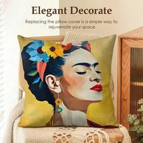 Meno F-Frida Kahlo Pagalvės užvalkalas Natūralus linas Ekologiškas audinys Dvispusis spausdinimas Sofa Namų dekoras Dovana Pagalvės užvalkalas Peach skin 18*18(CM)-1Pcs black