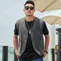 Large Size Loose Solid Color Straight Hem Denim Vest Men Spring Sleeveless Jean Jacket Top for Casual Daily Street Work Wear 8XL black